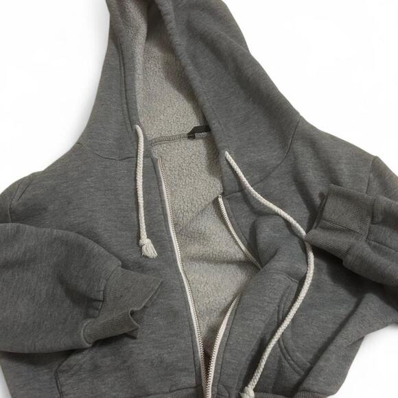 Grey cropped zip up hoodie - Picture 4 of 4